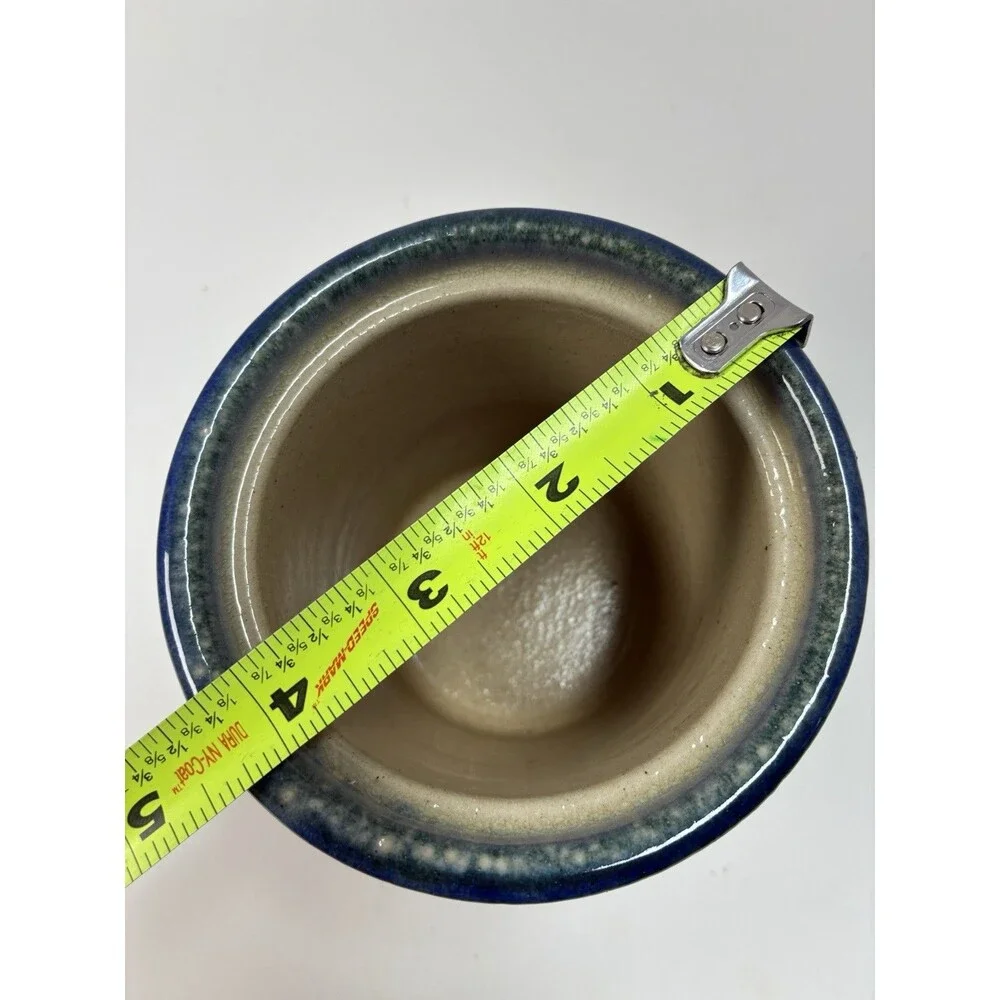 Handmade Two Handled Salt-Glazed 4” Crock With Blueberry Basket Design Country